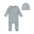 Bee and Dee Cloud Blue Velour Embroidered Edge Footie With Beanie
